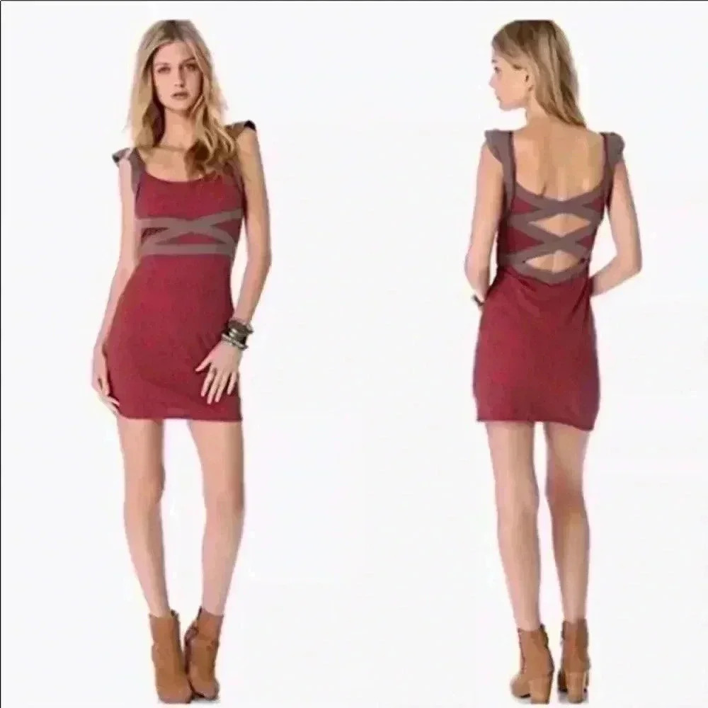 Cross My Heart Red Mini Dress Strappy Cage Back Bandage Detail